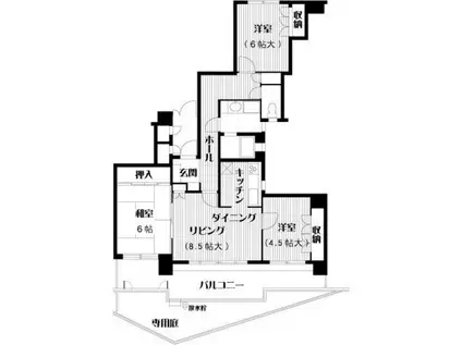 朝日プラザ輝国II(3LDK/1階)の間取り写真