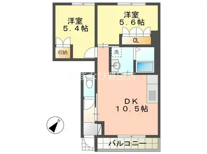 ルーラルハウスII(2DK/1階)の間取り写真