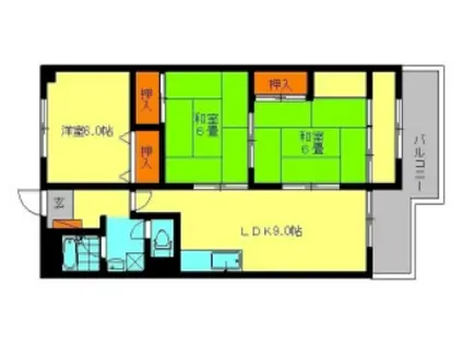 ユアーズマンション21(3LDK/2階)の間取り写真
