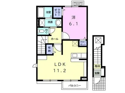 ガーデンプレイスI(1LDK/2階)の間取り写真