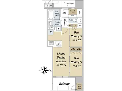 レ・ジェイド谷町五丁目(2LDK/11階)の間取り写真