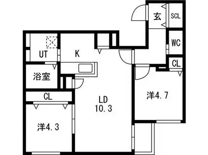 アルファスクエアN2(2LDK/1階)の間取り写真