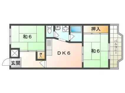 丸信リバーサイドコーポ2棟(2DK/10階)の間取り写真