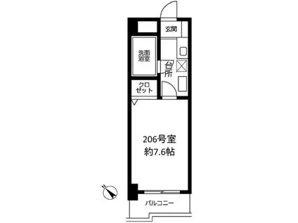 パークサイドハイツ(1K/2階)の間取り写真