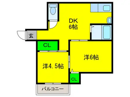 三登ハイツ(2DK/5階)の間取り写真