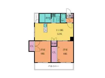 小川レジデンスI(2LDK/7階)の間取り写真
