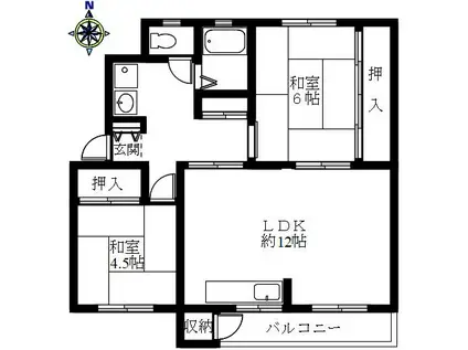 鶴甲コーポ14号館(2LDK/5階)の間取り写真