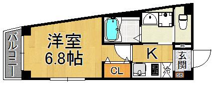 レヴァンテ宝塚(1K/1階)の間取り写真