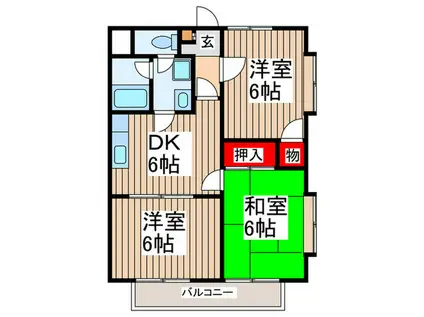 フローラ六番館(3DK/2階)の間取り写真