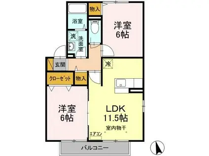 ソレーユ津田沼(2LDK/2階)の間取り写真