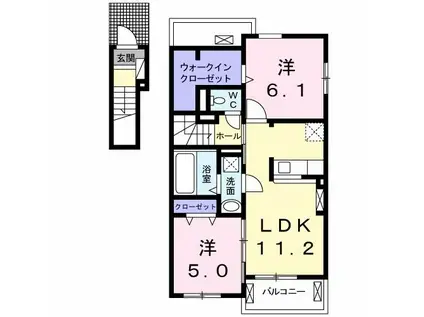カーサ八万II(2LDK/2階)の間取り写真