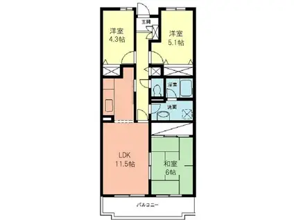 グランベル本厚木(3LDK/3階)の間取り写真