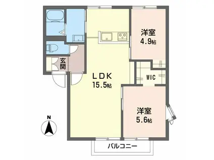 サンディスク米山(2LDK/2階)の間取り写真