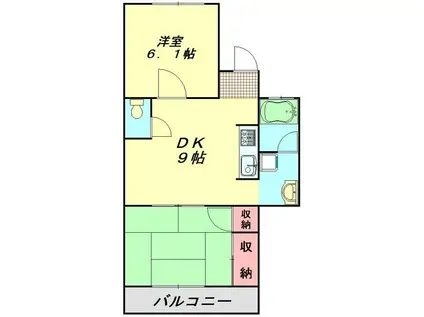 サンパークフジB(2DK/1階)の間取り写真