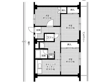 ビレッジハウス尾上 3号棟(3DK/2階)の間取り写真