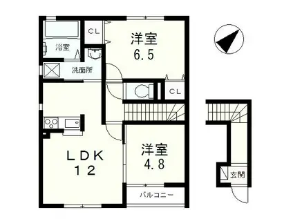 ハレクラニB棟(2LDK/2階)の間取り写真