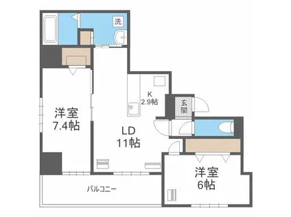 HILLSGARDEN新札幌(2LDK/6階)の間取り写真