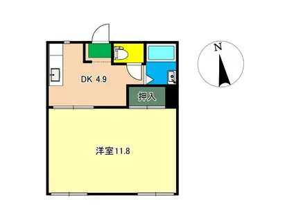 岡本ハイツ A棟(1DK/1階)の間取り写真