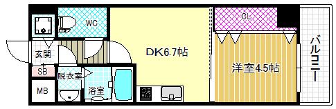ONE ROOF FLAT FUKUSHIMA(1DK/9階)の間取り写真