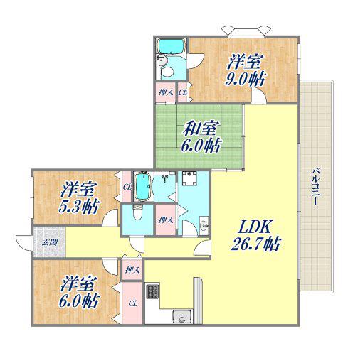 フォーシーズンズ芦屋(4LDK/2階)の間取り写真