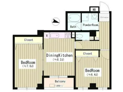 ヒルズ白金(2DK/2階)の間取り写真