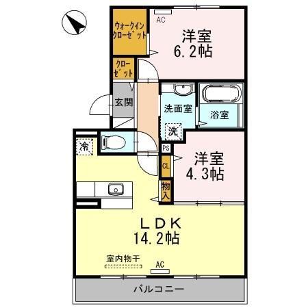アンベリール(2LDK/2階)の間取り写真