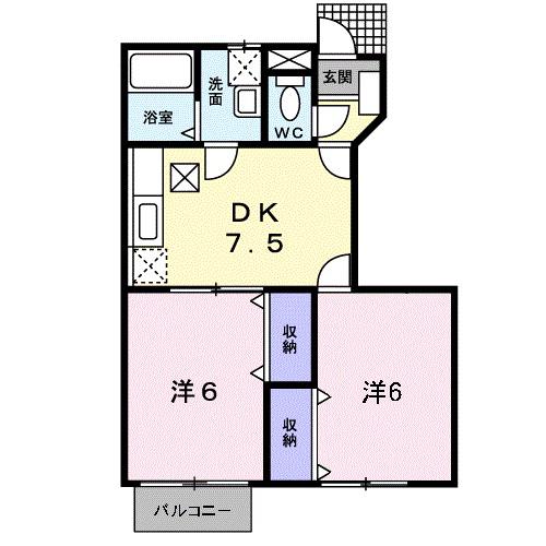 リヴィエールプレッソK A(2DK/1階)の間取り写真