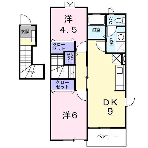 シャンホール A(2DK/2階)の間取り写真