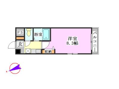 クレセントヒル(1K/4階)の間取り写真