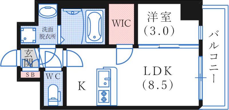 エスリードレジデンスグラン神戸三宮シティ(1LDK/4階)の間取り写真