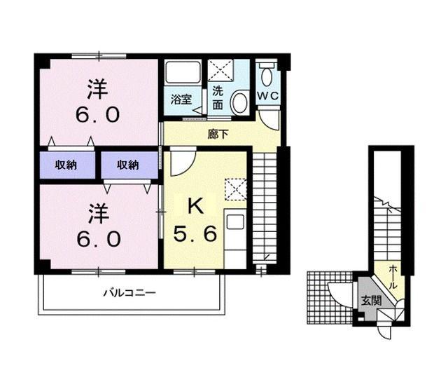 パレスマルエイC(2K/2階)の間取り写真