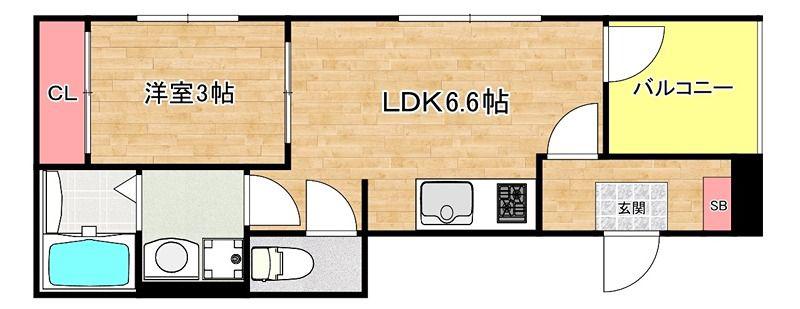ハーモニーテラス港晴(1DK/3階)の間取り写真