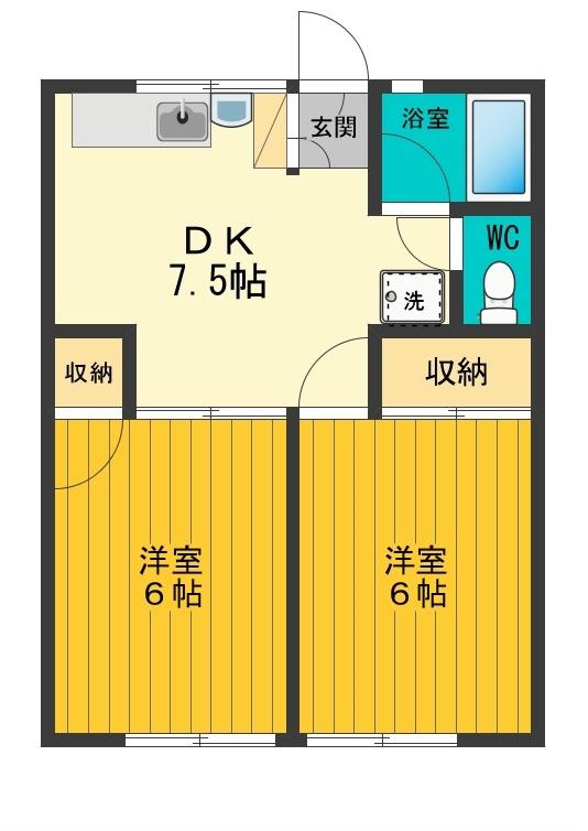 シティハイムシンメイB(2DK/1階)の間取り写真
