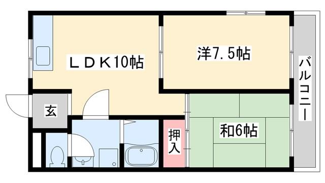 サニーハイム山氏浦 A棟(2LDK/3階)の間取り写真