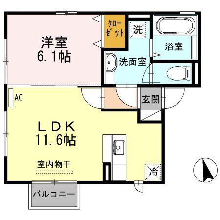 アリーヴィオ鉄炮町(1LDK/2階)の間取り写真