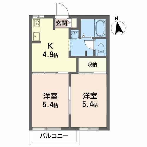 グランパティオ北上B(2K/1階)の間取り写真