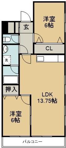 サンステージ北沖洲I(2LDK/1階)の間取り写真