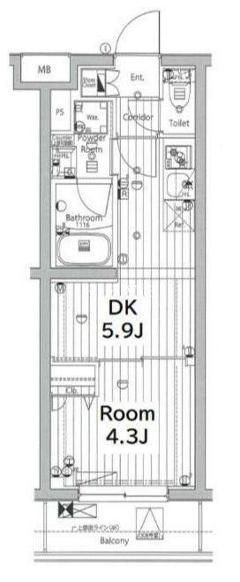メイクス若松河田(1DK/3階)の間取り写真