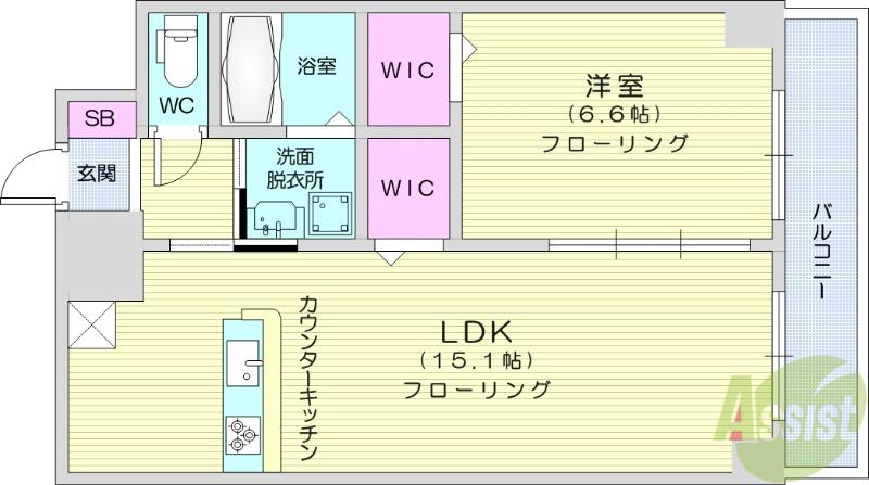 CIRCLE3長町(1LDK/10階)の間取り写真