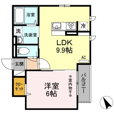 イースト河辺(1LDK/2階)の間取り写真