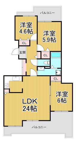 パラツィーナセシリア仁川弐番館(3LDK/3階)の間取り写真