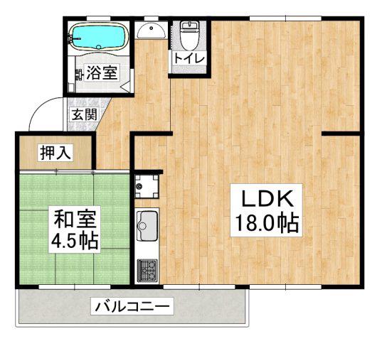 明舞第一団地3号棟(2LDK/4階)の間取り写真