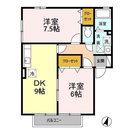 アクエリアン栄盛川(2DK/2階)の間取り写真