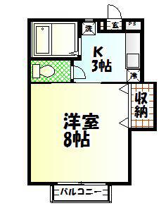 楓ハイム(1K/2階)の間取り写真