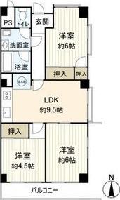 地下鉄鶴舞線 いりなか駅 徒歩6分 6階建 築56年(3LDK/3階)の間取り写真