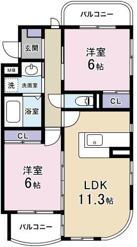 桜台マンション(2LDK/1階)の間取り写真