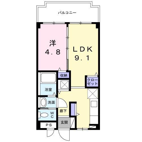 グリーンヒルK.M(1LDK/2階)の間取り写真