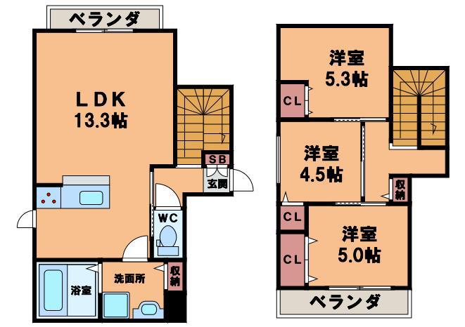 プロフーデュ美章園(3LDK/1階)の間取り写真