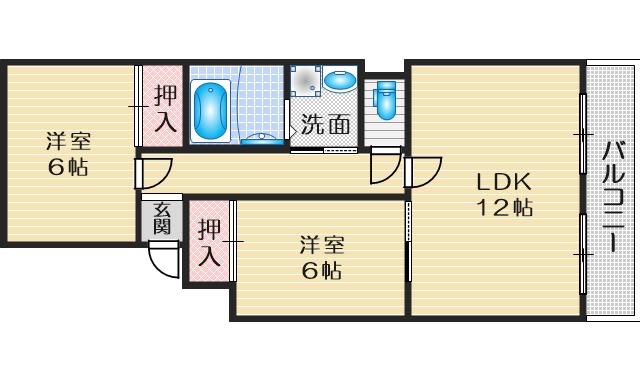 第一マンション寺直(2LDK/10階)の間取り写真