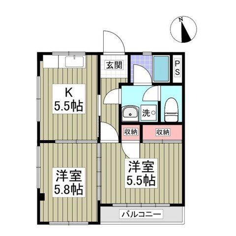 昭和マンション(2DK/2階)の間取り写真